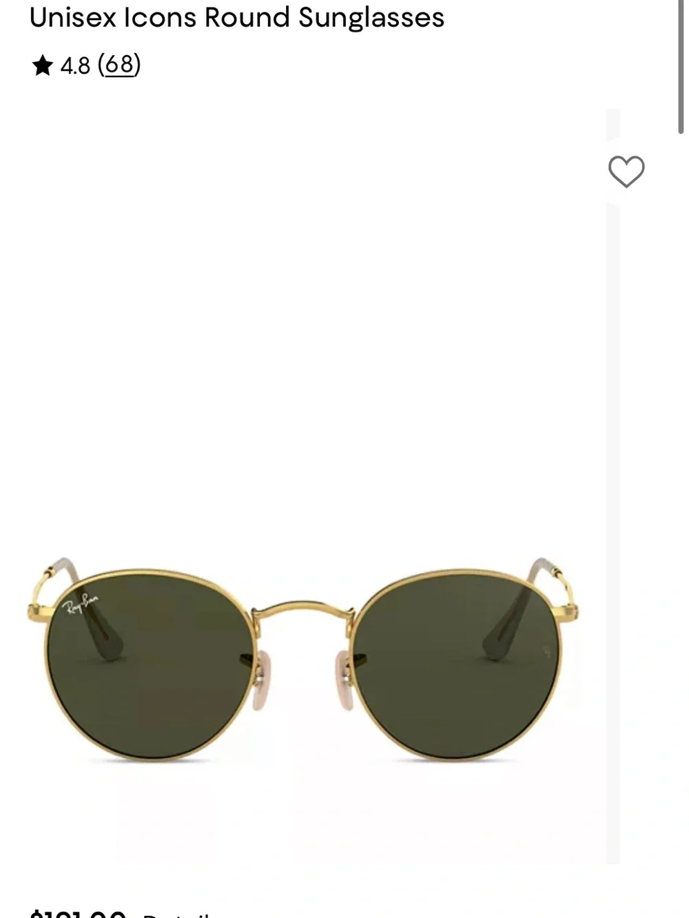 Ray-Ban Gold Frame Round Sunglasses with Green Lenses